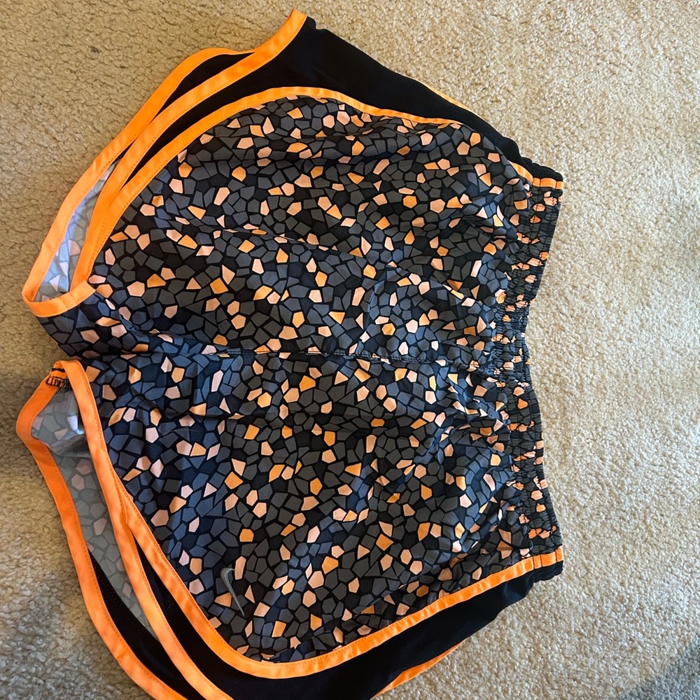 Black and Orange Patterned Athletic Shorts